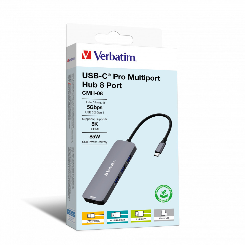 Verbatim USB-C Multiport 8 Port HUB CMH-08 32151 Verbatim USB-C Multiport 8 Port HUB CMH-08 32151