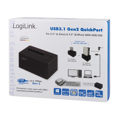 HDD Dockingstation LogiLink Quickport USB 3.1 Gen 2 1-Port f 2,53,5 SATA HDDSSD QP0027