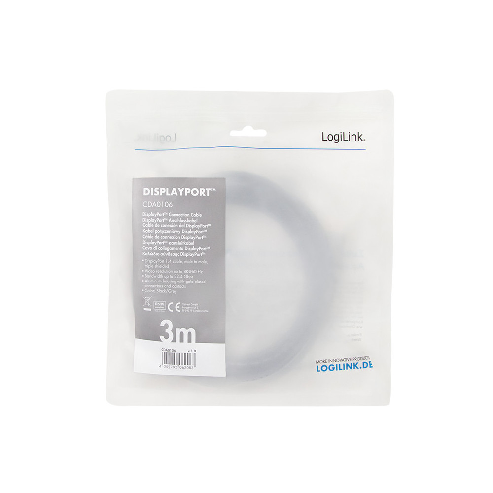 Cle Logilink DisplayPort Cle, DPM to DPM 8K 3m schwarz
