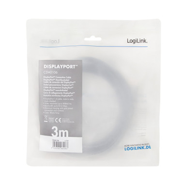 Cle Logilink DisplayPort Cle, DPM to DPM 8K 3m schwarz