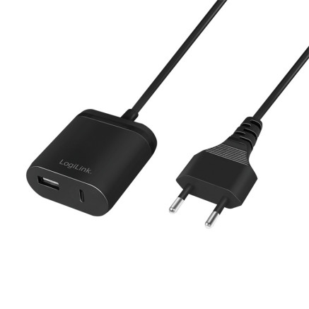 LogiLink Dual-USB-Ladeadapter mit 1,5 m FestCle 1x USB-A 1x USB-C 12 W PA0256