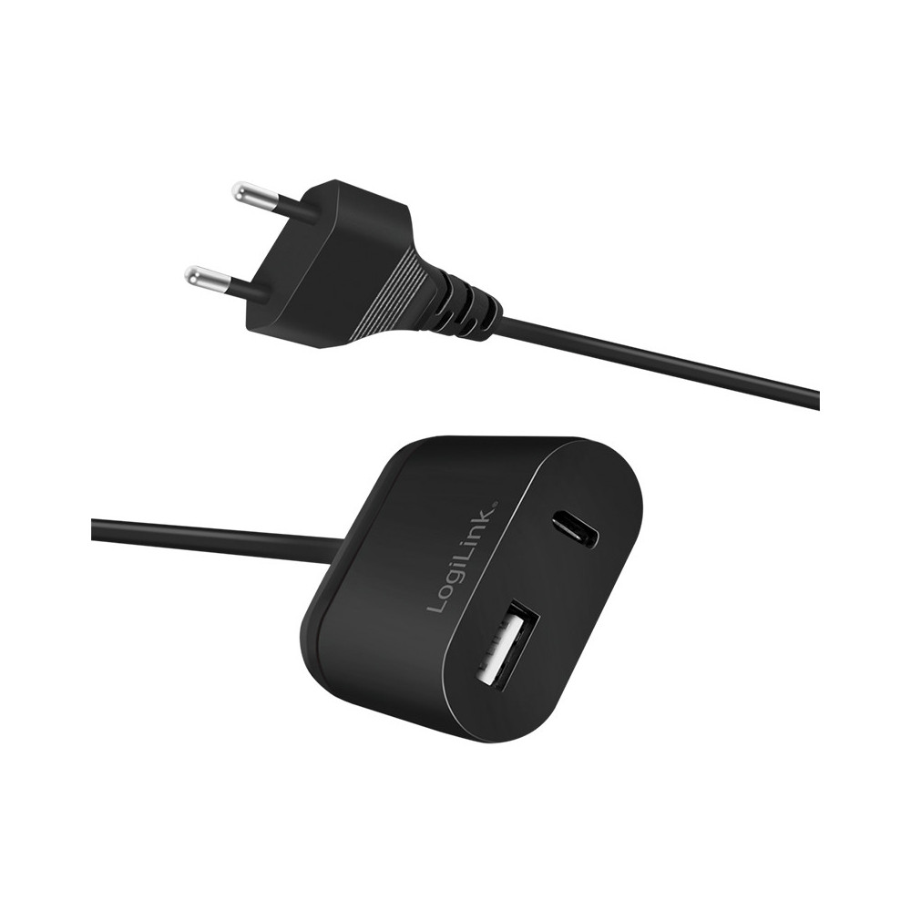 LogiLink Dual-USB-Ladeadapter mit 1,5 m FestCle 1x USB-A 1x USB-C 12 W PA0256