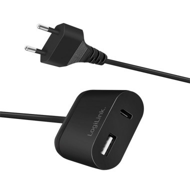 LogiLink Dual-USB-Ladeadapter mit 1,5 m FestCle 1x USB-A 1x USB-C 12 W PA0256