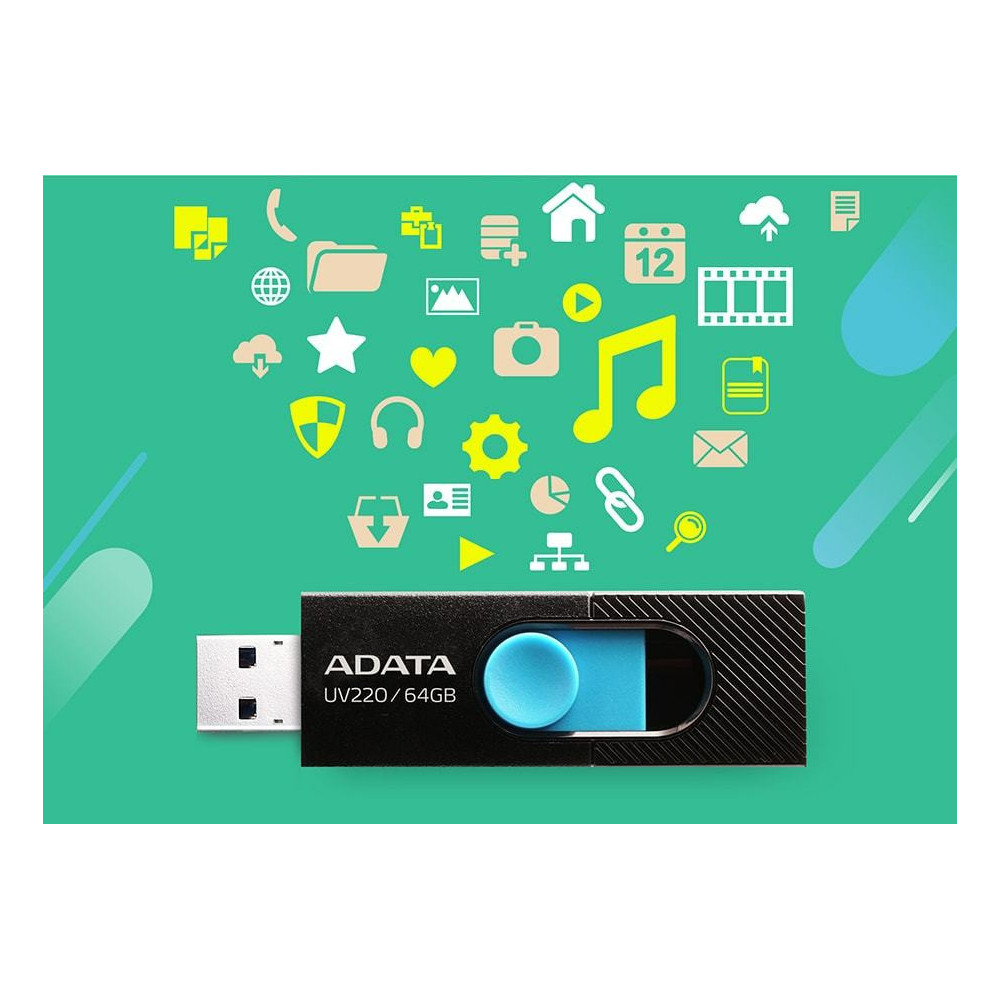ADADF029121 ADATA Clé USBUV220 64GB USB2.0 Noir et Bleu