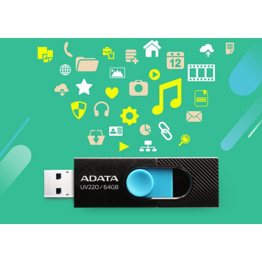 ADADF029121 ADATA Clé USBUV220 64GB USB2.0 Noir et Bleu