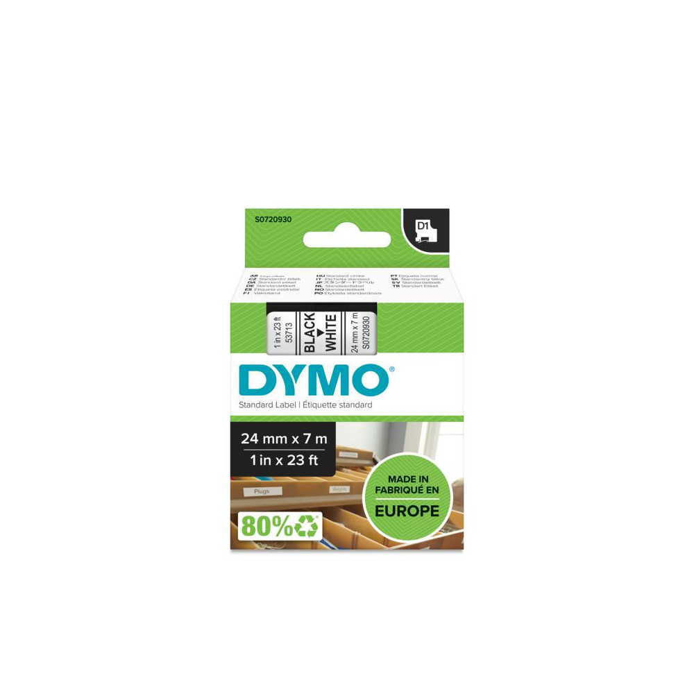 DYMETI08132 Cassette Ruban D1 Noir Blanc 24mm x 7m