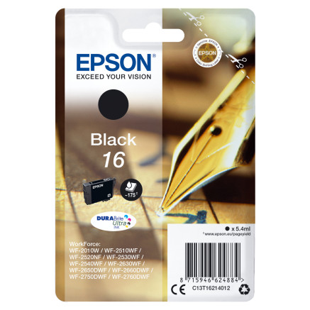 EPSCO022174 Cartouche Epson 16 Noir 5.4ml pour série WorkForce WF-20 25