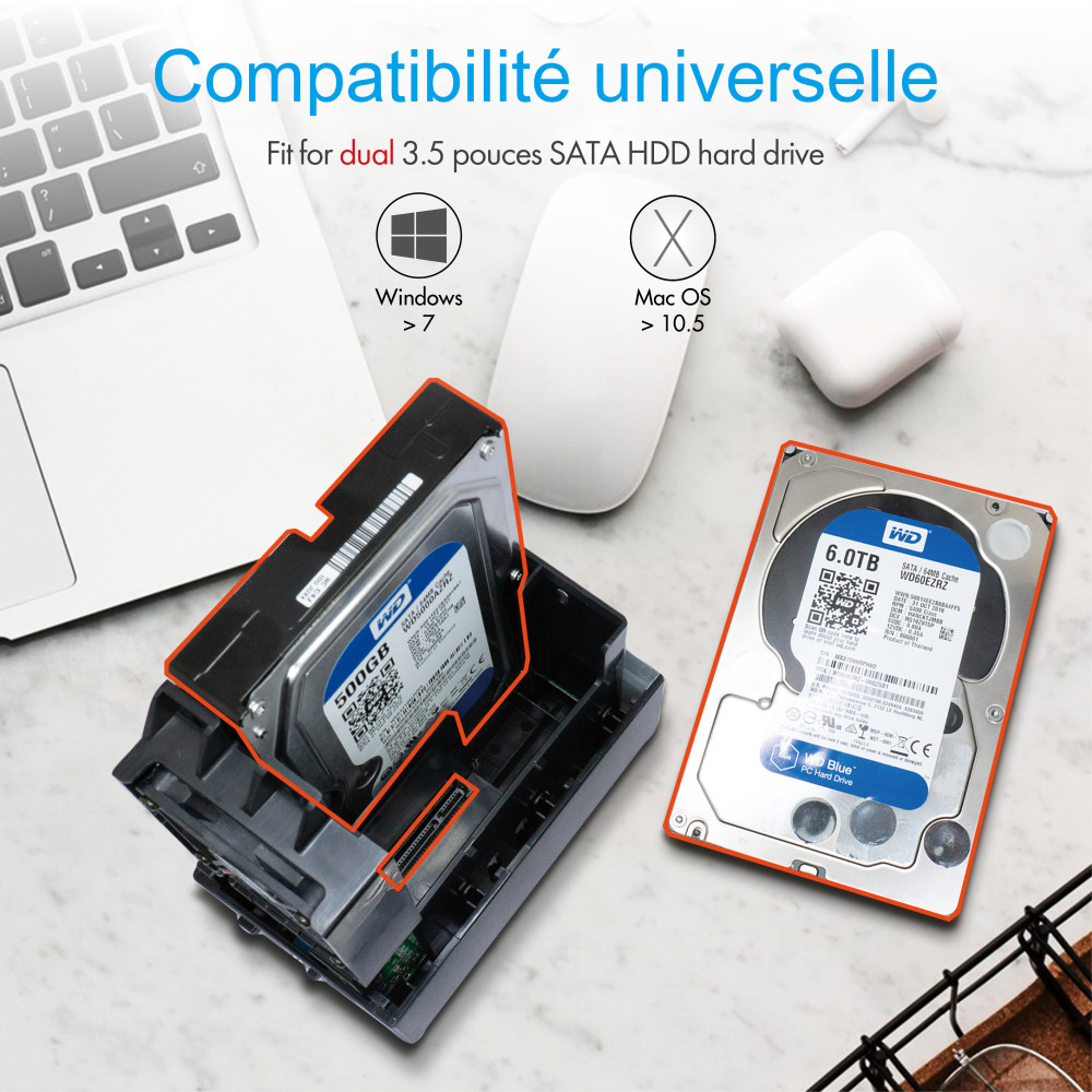 ICBBT032768 ICY BOX IB-RD3621U3 - Boitier 2 baies RAID pour HDD 3.5p
