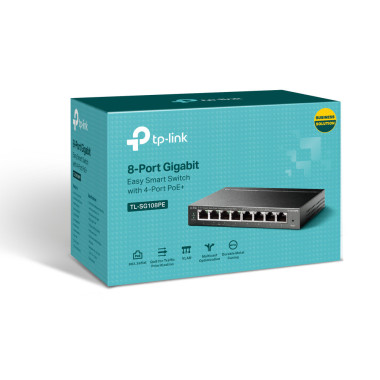 TPLSW027049 TP-LINK Switch 8 ports 10 100 1000 Mbps dont 4 PoE (Budget 55 W)