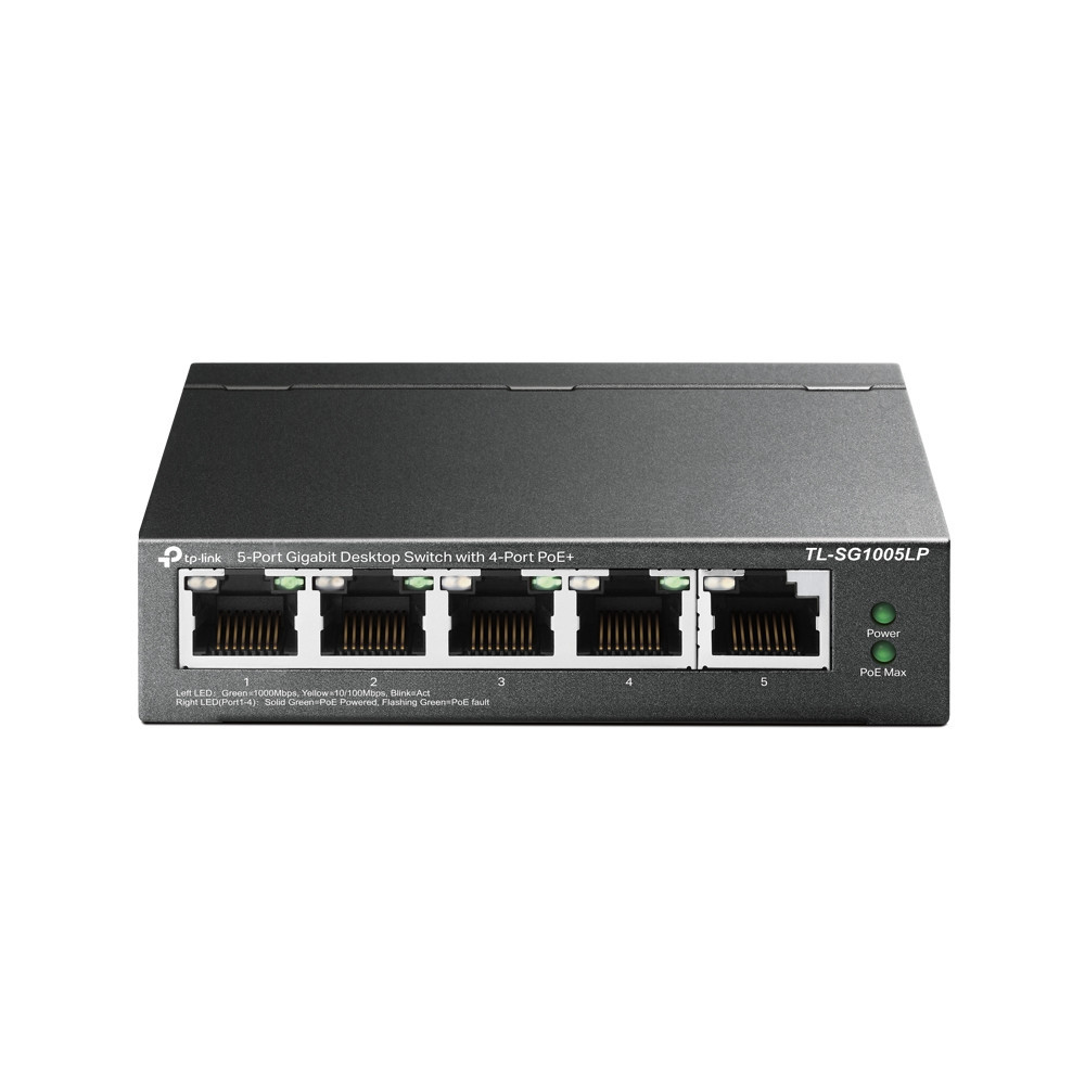 TPLSW036264 TP-LINK Switch 5 ports 10 100 1000 Mbps dont 4 PoE+ (Budget 40 W) TPLSW036264 TP-LINK Switch 5 ports 10 100 1000 Mbps dont 4 PoE+ (Budget 40 W)