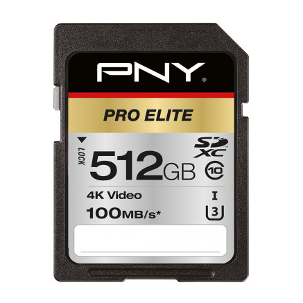 PNYMF037592 PNY PRO ELITE SDXC Carte SD 512Go - CLASSE 10 - 100GB S - UHS-I  U3 - 4K