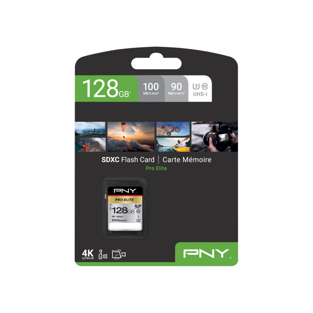 PNYMF037591 PNY PRO ELITE SDXC Carte SD 128Go - CLASSE 10 - 100GB S - UHS-I  U3 - 4K
