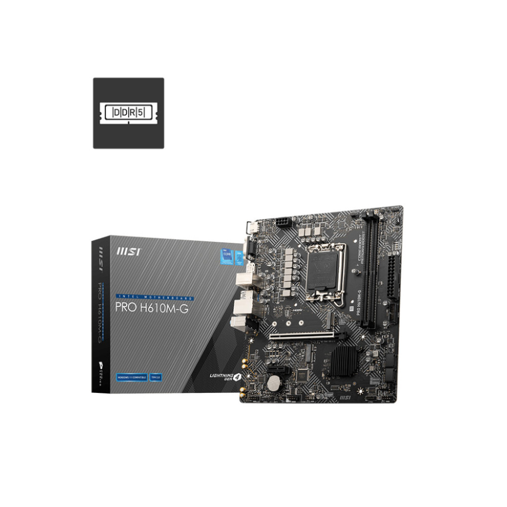 MSICM043837 MSI PRO H610M-G - MATX - LGA 1700 - 2x DDR5 - HDMI - DP - VGA MSICM043837 MSI PRO H610M-G - MATX - LGA 1700 - 2x DDR5 - HDMI - DP - VGA