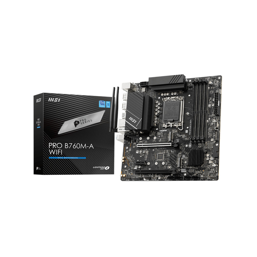 MSICM043477 MSI PRO B760M-A WIFI - INTEL LGA 1700 - MATX - 4x DDR5 - 2x PCIE X16 - 2x HDMI - MSICM043477 MSI PRO B760M-A WIFI - INTEL LGA 1700 - MATX - 4x DDR5 - 2x PCIE X16 - 2x HDMI -