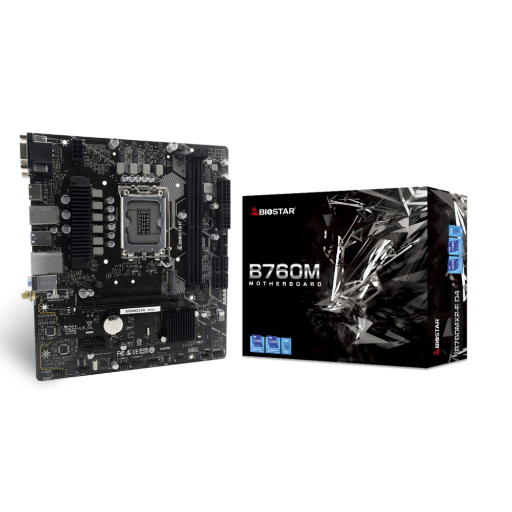 BIOCM041416 BIOSTAR B760MX2-E D4 - MATX - LGA 1700 - 2x DDR4 - HDMI - DVI - VGA - 1x M.2 BIOCM041416 BIOSTAR B760MX2-E D4 - MATX - LGA 1700 - 2x DDR4 - HDMI - DVI - VGA - 1x M.2