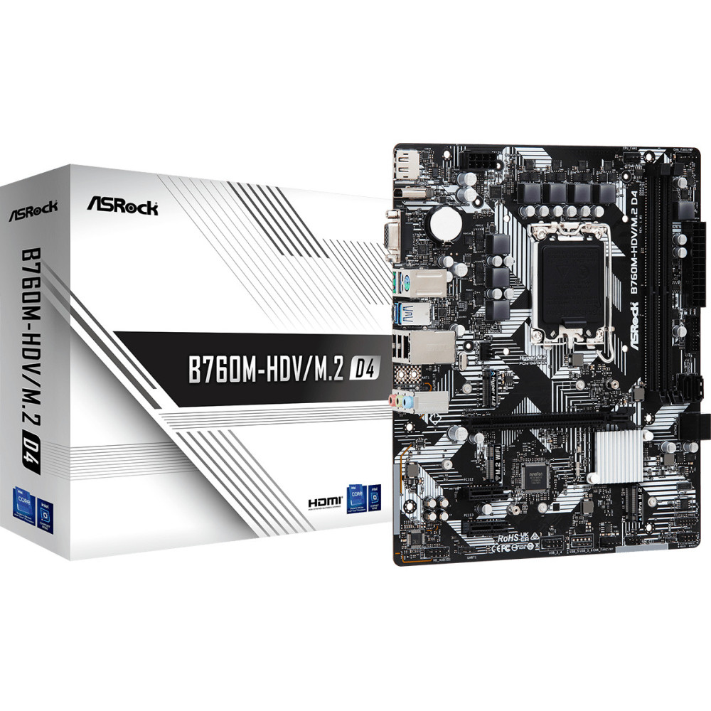 ASRCM040963 ASROCK B760M-HDV M.2 D4 - MATX - LGA 1700 - 2x DDR4 - HDMI - DP - 2x M.2 ASRCM040963 ASROCK B760M-HDV M.2 D4 - MATX - LGA 1700 - 2x DDR4 - HDMI - DP - 2x M.2