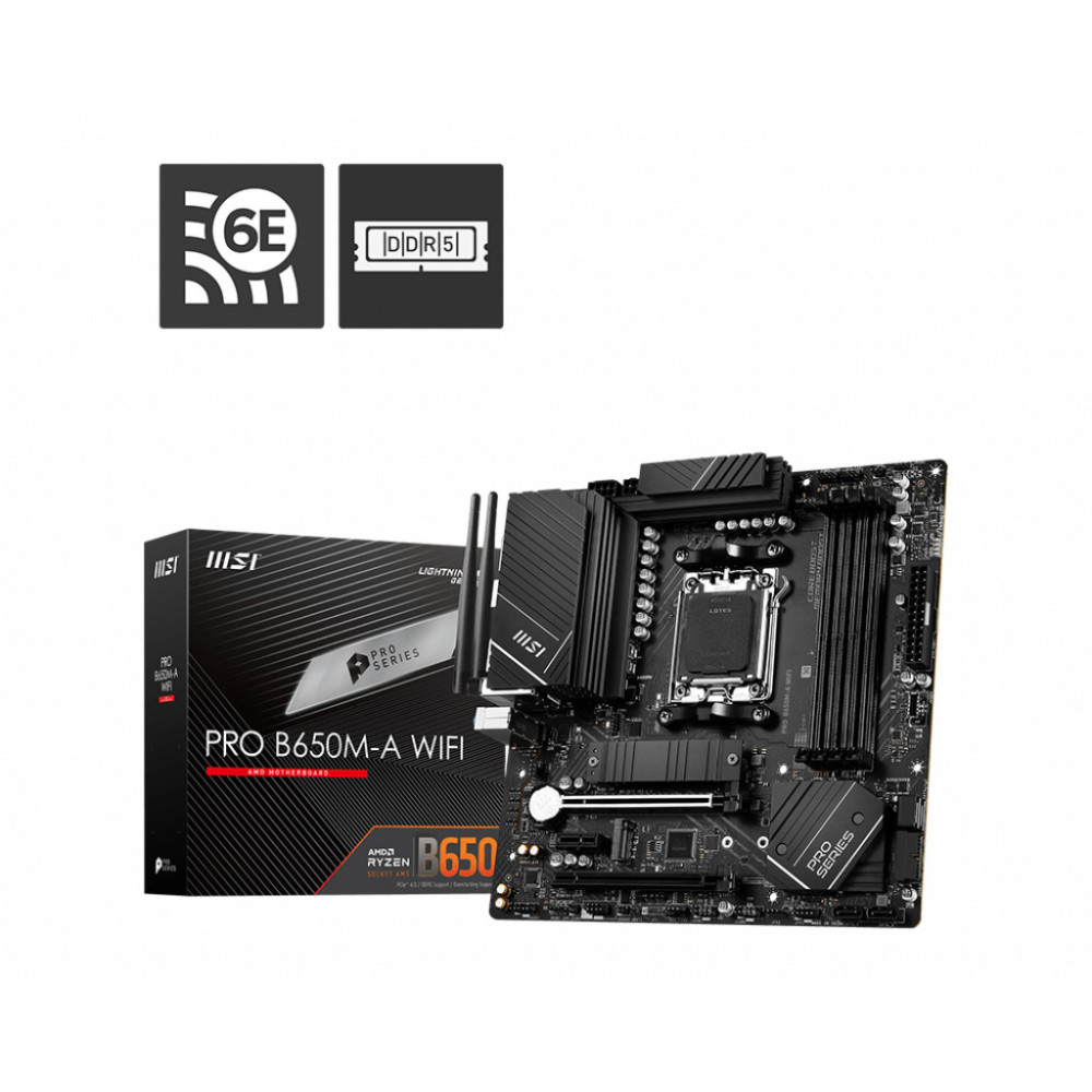 MSICM040530 MSI PRO B650M-A WIFI - MATX - AM5 - 4x DDR5 - HDMI - DP - 2x PCIE X16 - WIFI6E MSICM040530 MSI PRO B650M-A WIFI - MATX - AM5 - 4x DDR5 - HDMI - DP - 2x PCIE X16 - WIFI6E