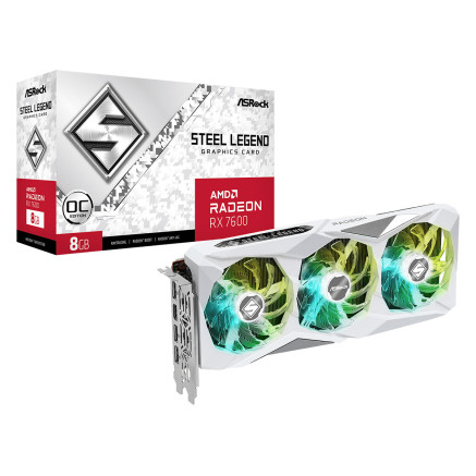 ASRCV042884 ASROCK AMD RX 7600 STEEL LEGEND  8GB OC - 8Go GDDR6 - 2725MHz - BLANC