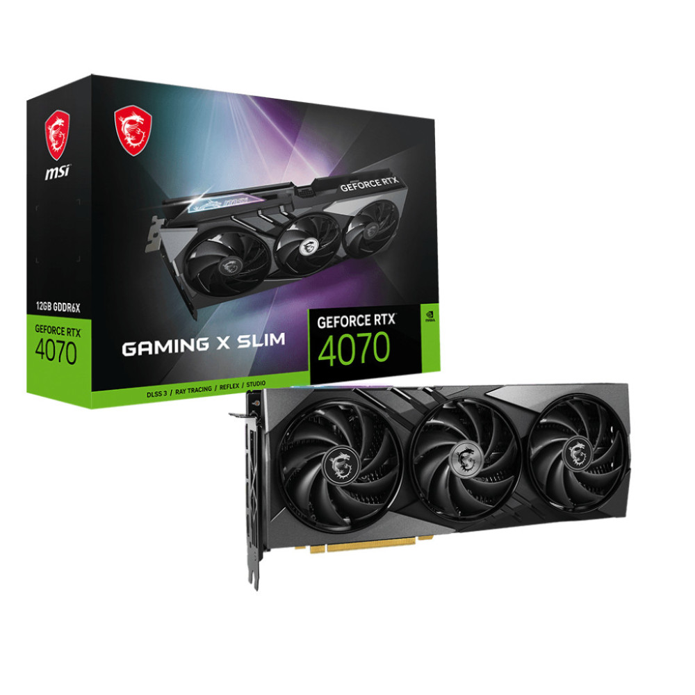 MSICV042952 Carte Graphique - MSICV042952 MSI RTX 4070 GAMING X SLIM 12G - NVIDIA RTX 4070 - 12Go GDDR6X - 2625MHz MSICV042952 Carte Graphique - MSICV042952 MSI RTX 4070 GAMING X SLIM 12G - NVIDIA RTX 4070 - 12Go GDDR6X - 2625MHz