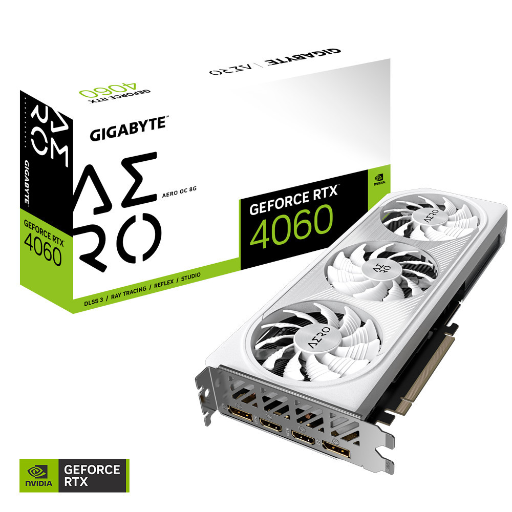 GIGCV042432 Carte Graphique - GIGCV042432 GIGABYTE RTX 4060  AERO OC 8G - 8Go GDDR6 - 2550MHz - 2x HDMI - 2x DP - BLANC