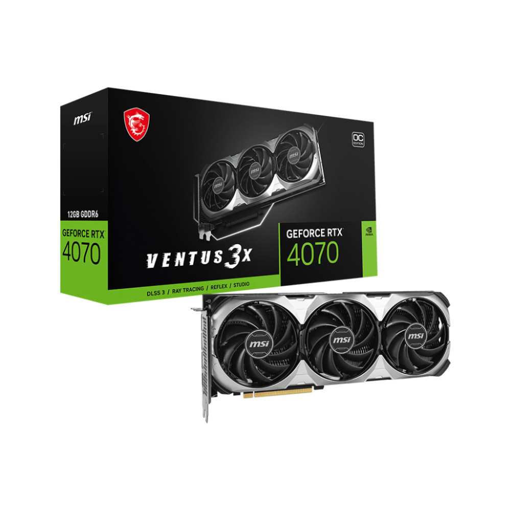 MSICV045973 MSI RTX 4070 Ventus 3X E1 12G OC - Carte video NVIDIA - 12Go GDDR6 - 2520 MHz - HDMI - DP MSICV045973 MSI RTX 4070 Ventus 3X E1 12G OC - Carte video NVIDIA - 12Go GDDR6 - 2520 MHz - HDMI - DP