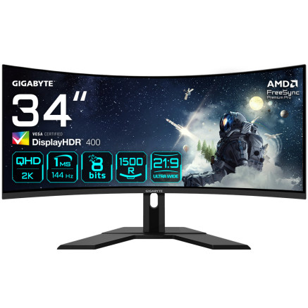 GIGEC041427 GIGABYTE G34WQC - 34p INCURVE - WQHD - 144Hz - 1MS - 2x HDMI - 2x DP - HP 2x 2W