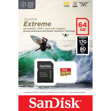SANMF040994 SANDISK EXTREME MICROSDXC 64GB SD ADAPTER