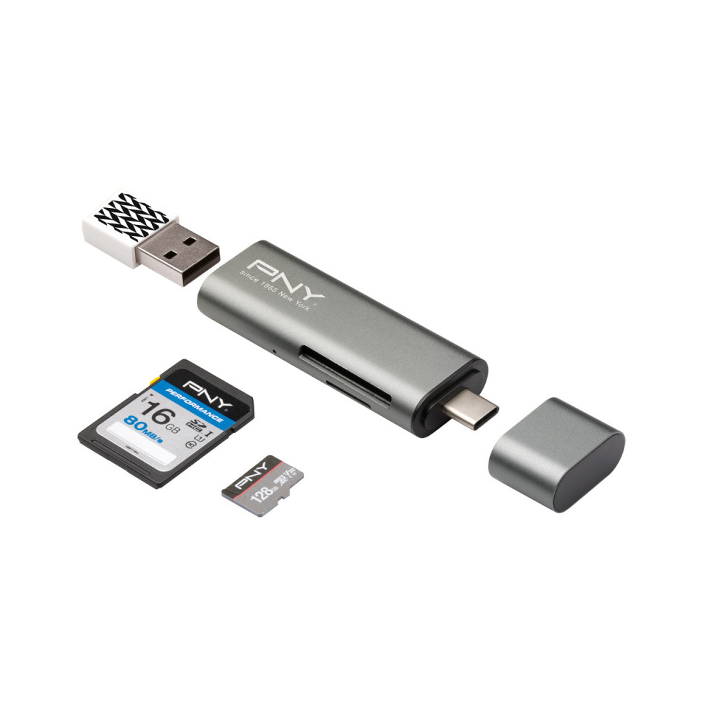 PNYDF040158 PNY LECTEUR CARTE FLASH + USB-C VERS USB PNYDF040158 PNY LECTEUR CARTE FLASH + USB-C VERS USB