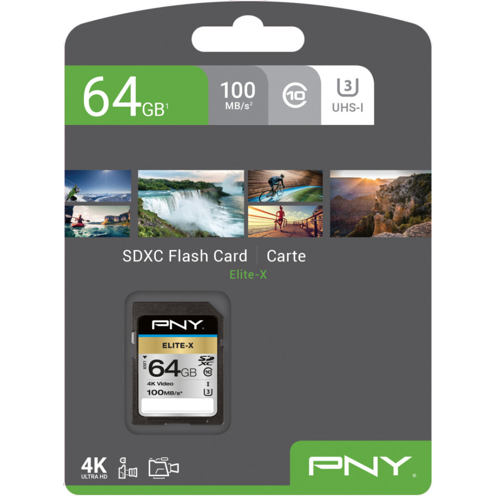PNYMF039842 PNY ELITE-X SDXC Carte SD 64Go - CLASS 10 - U3 - V30 - 4K