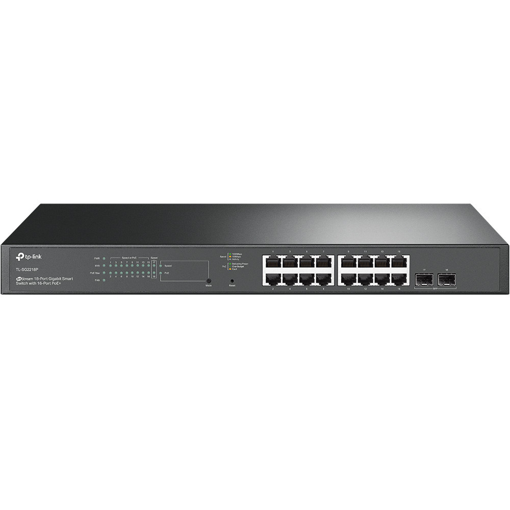 TPLSW043216 TP-LINK Switch Smart Manageable 18 ports 10 100 1000 Mbps PoE+ (Budget 150 W) + 2 logements SFP 1 Gigabit TPLSW043216 TP-LINK Switch Smart Manageable 18 ports 10 100 1000 Mbps PoE+ (Budget 150 W) + 2 logements SFP 1 Gigabit