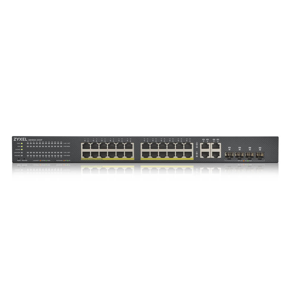 ZYXSW045191 Zyxel switch 24 Ports Gérable GbE 10 100 1000Base-T 4 emp SFP PoE+ (375 W)