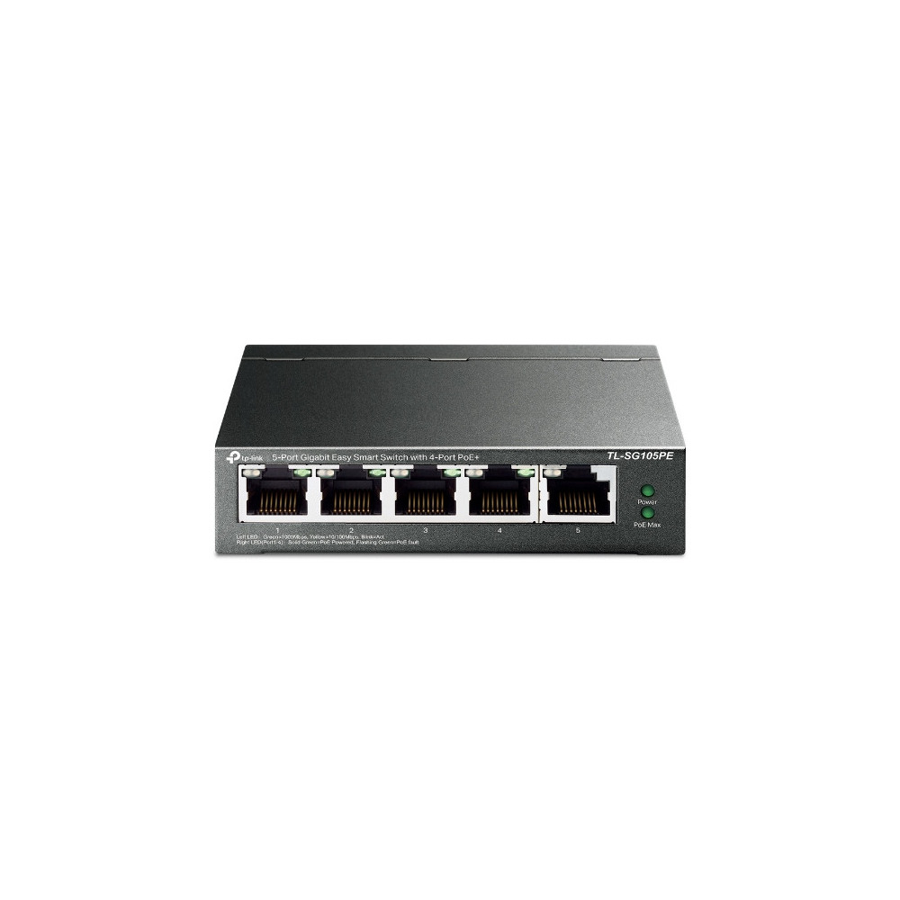 TPLSW039748 TP-LINK Switch Smart Manageable 5 ports 10 100 1000 Mbps dont 4 PoE+ (Budget 65 W) TPLSW039748 TP-LINK Switch Smart Manageable 5 ports 10 100 1000 Mbps dont 4 PoE+ (Budget 65 W)