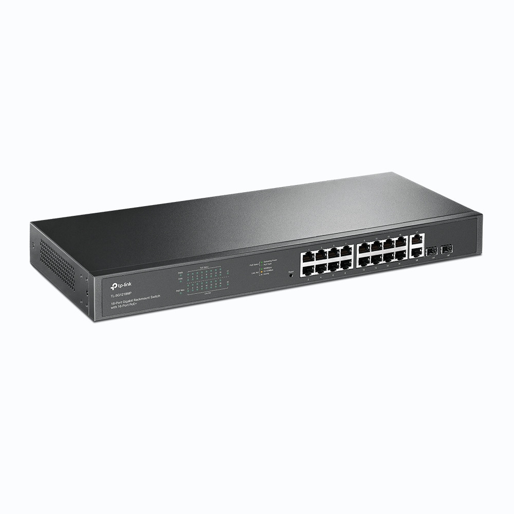 TPLSW040080 TP-LINK Switch 16 ports Gigabit rackable dont 16 PoE+ (Budget 250W) et 2 emplacements SFP Gigabit