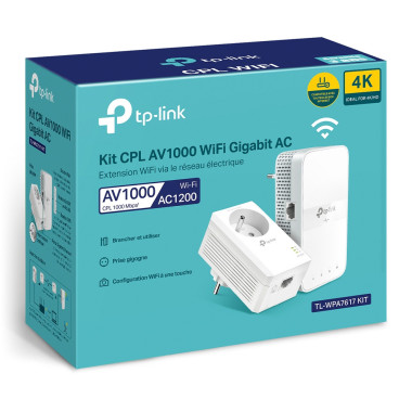 TPLWI037550 TP-LINK Kit de 2 adaptateurs CPL 1000 Mbps + Wi-Fi AC1200 avec 1 port Gigabit Ethernet
