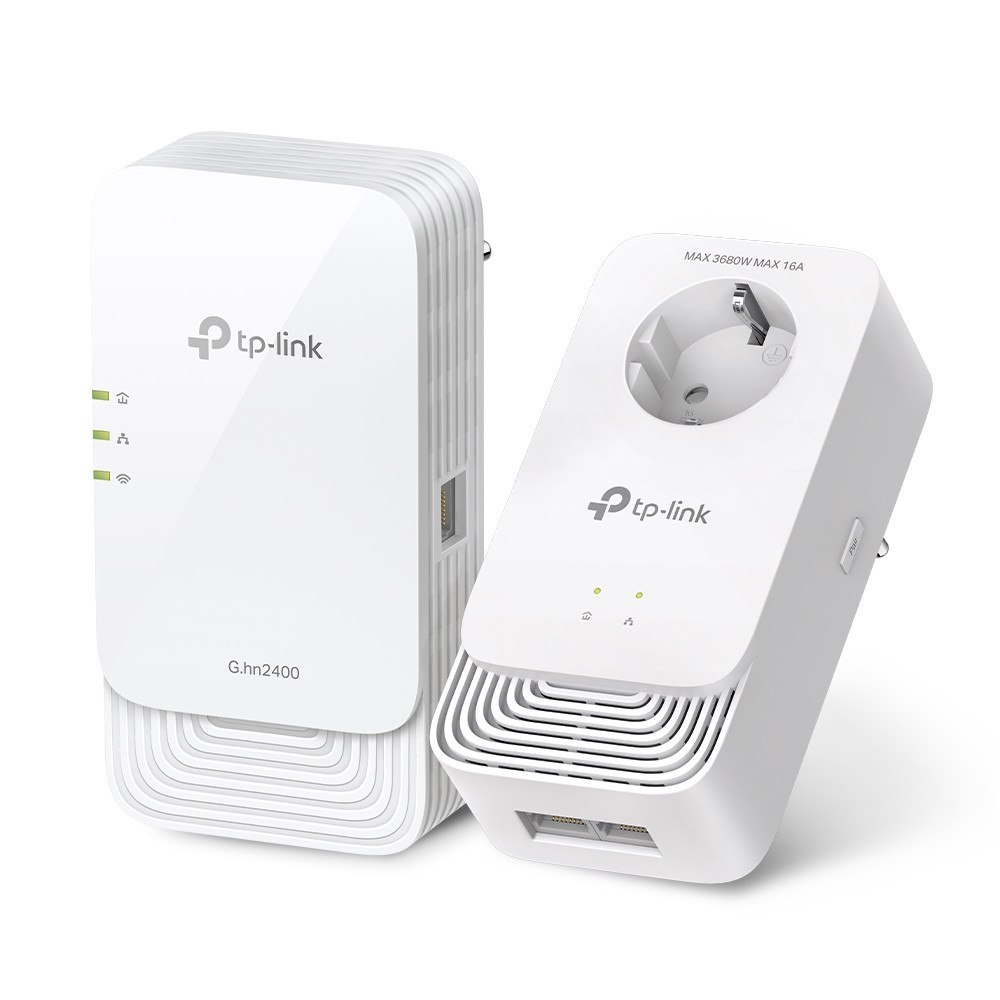 TPLWI043402 TP-LINK Kit de 2 CPL G.hn 2400 avec prise gigogne, Wi-Fi 6 AX1800 - 1 + 2 ports Gigabit TPLWI043402 TP-LINK Kit de 2 CPL G.hn 2400 avec prise gigogne, Wi-Fi 6 AX1800 - 1 + 2 ports Gigabit
