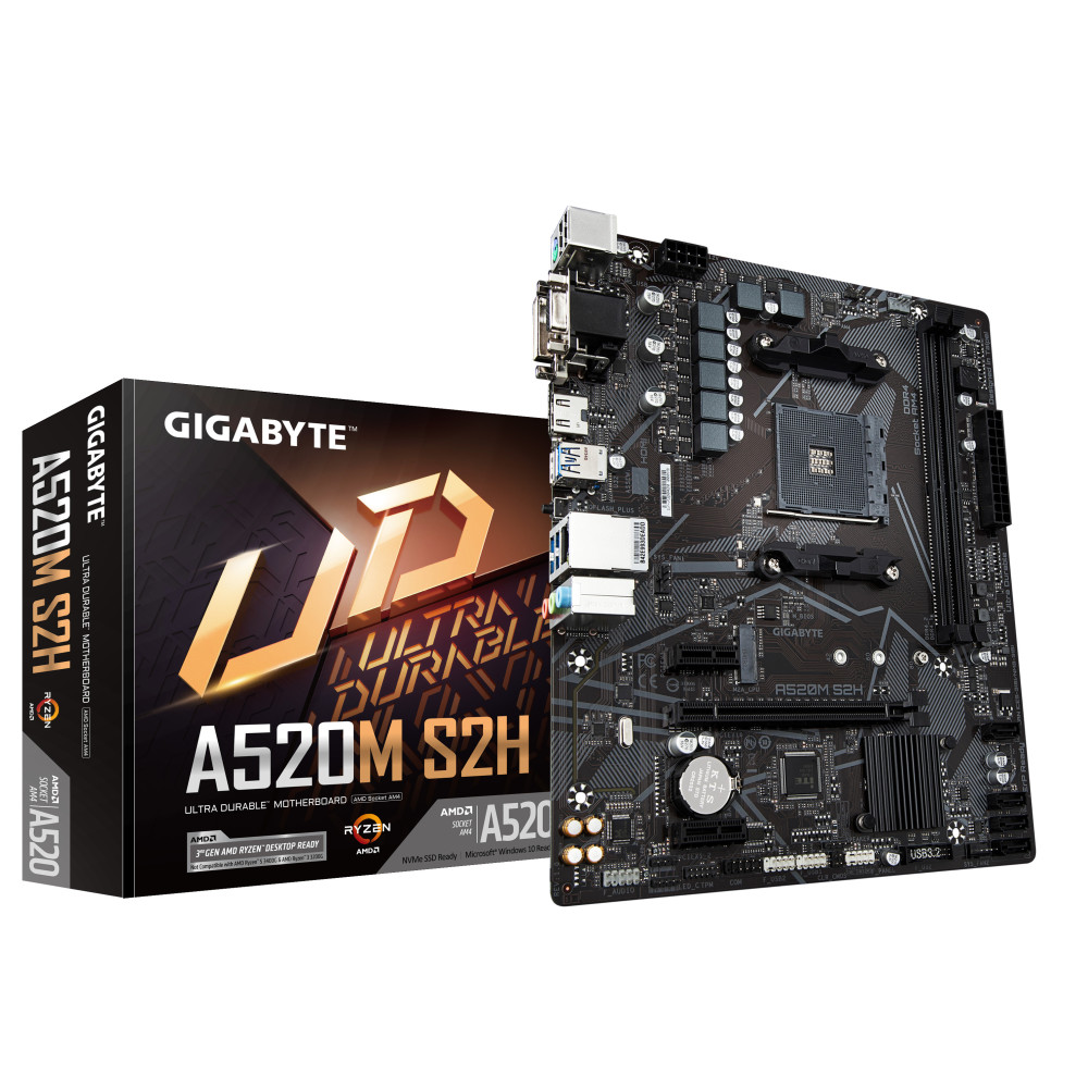 GIGABYTE Carte mère A520M S2H - Prend en charge les processeurs AMD Ryzen série 5000 AM4, VRM numérique pur 4+3 phases, jusqu'à GIGABYTE Carte mère A520M S2H - Prend en charge les processeurs AMD Ryzen série 5000 AM4, VRM numérique pur 4+3 phases, jusqu'à