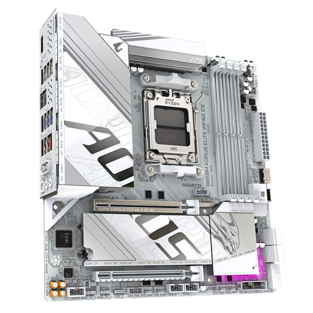 GIGABYTE B850M AORUS ELITE WIFI6E ICE Carte Mère - Processeurs AMD Ryzen Série 9000, 12+2+1 phases VRM numériques, jusqu'à