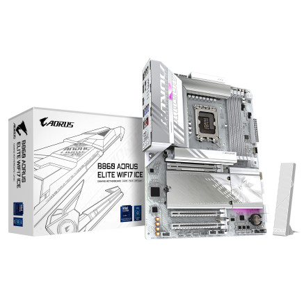 GIGABYTE B860 AORUS ELITE WIFI7 ICE Carte mère - Processeurs Intel Core Ultra, VRM 14+1+2+1 phases, jusqu'à 9200MHz DDR5,