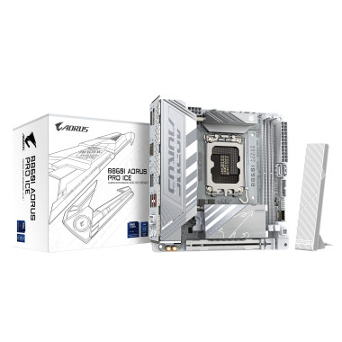 GIGABYTE B860I AORUS PRO ICE Carte mère - Processeurs Intel Core Ultra, VRM 8+1+2+1 phases, jusqu'à 9200MHz DDR5, 1xPCIe 5.0 +