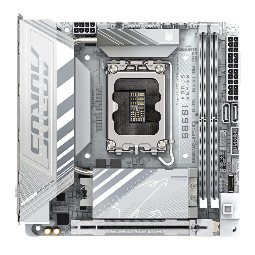 GIGABYTE B860I AORUS PRO ICE Carte mère - Processeurs Intel Core Ultra, VRM 8+1+2+1 phases, jusqu'à 9200MHz DDR5, 1xPCIe 5.0 +