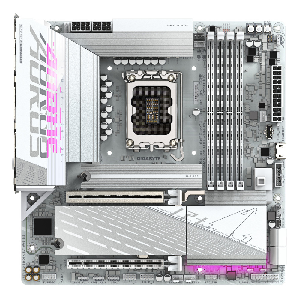 GIGABYTE B860M AORUS ELITE WF6E ICE Carte mère - Processeurs Intel Core Ultra, VRM 12+1+2+1 phases, jusqu'à 9200MHz DDR5,