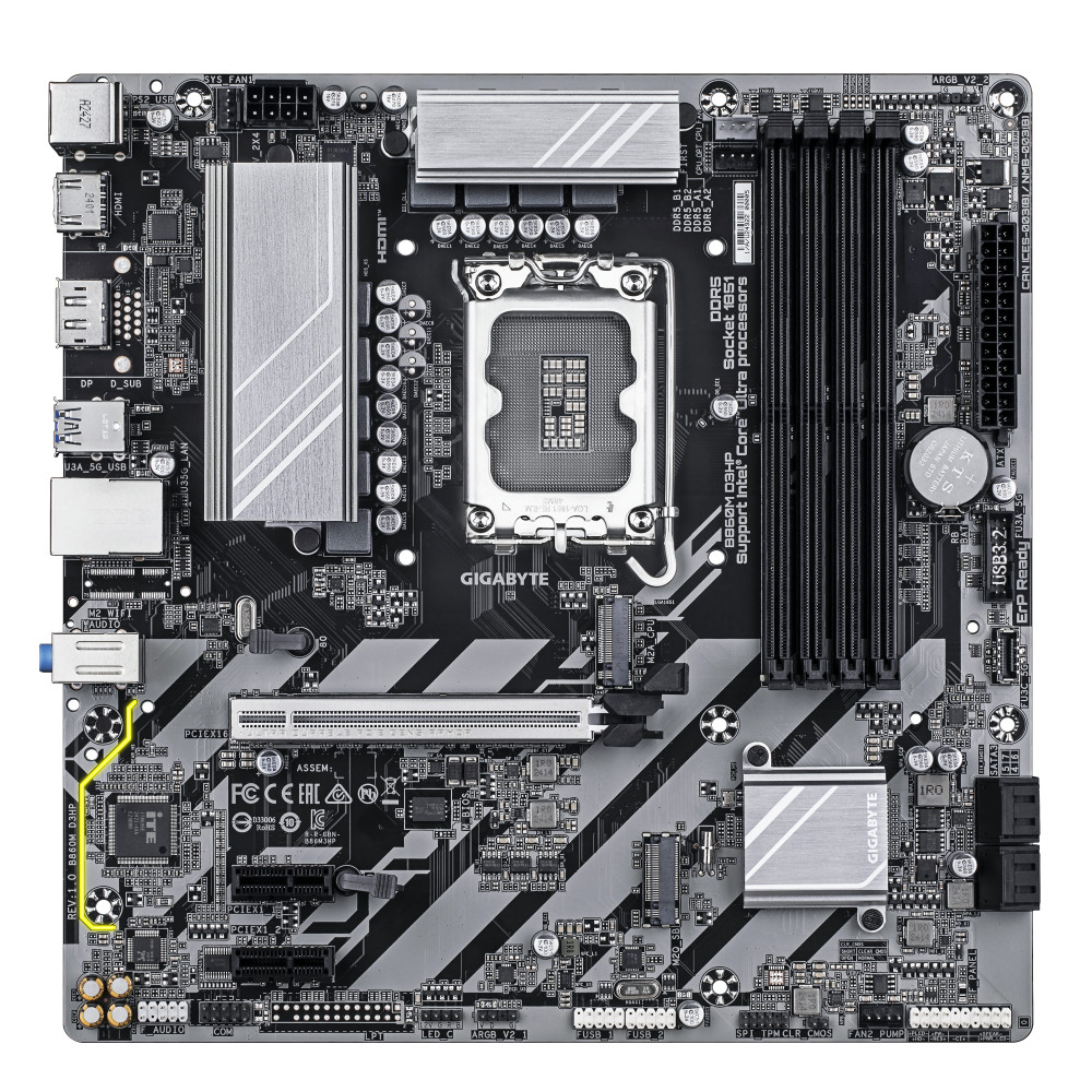 GIGABYTE B860M D3HP Carte mère - Processeurs Intel Core Ultra, VRM 4+1+2+1 phases, jusqu'à 9066MHz DDR5, 2xPCIe 4.0 M.2, LAN