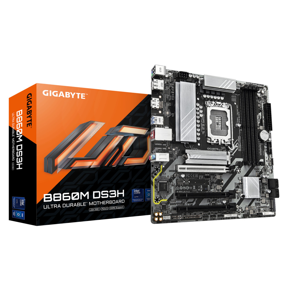 GIGABYTE B860M DS3H Carte mère - Processeurs Intel Core Ultra, VRM 5+1+2+1 phases, jusqu'à 9066MHz DDR5, 1xPCIe 5.0 + 1xPCIe GIGABYTE B860M DS3H Carte mère - Processeurs Intel Core Ultra, VRM 5+1+2+1 phases, jusqu'à 9066MHz DDR5, 1xPCIe 5.0 + 1xPCIe