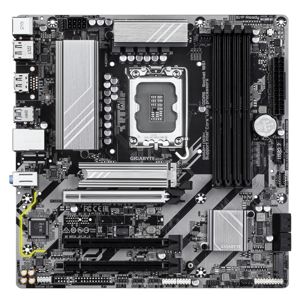 GIGABYTE B860M DS3H Carte mère - Processeurs Intel Core Ultra, VRM 5+1+2+1 phases, jusqu'à 9066MHz DDR5, 1xPCIe 5.0 + 1xPCIe