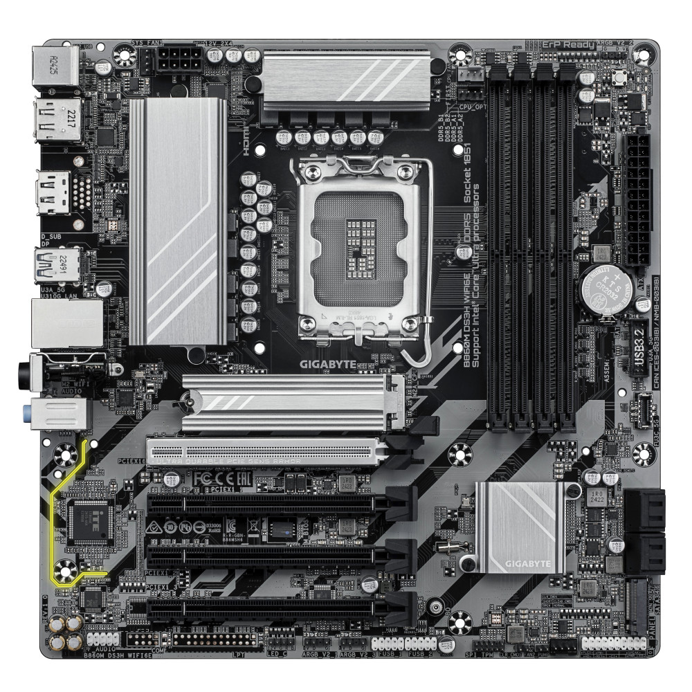 GIGABYTE B860M DS3H WIFI6E Carte mère - Processeurs Intel Core Ultra, VRM 5+1+2+1 phases, jusqu'à 9066MHz DDR5, 1xPCIe 5.0 +