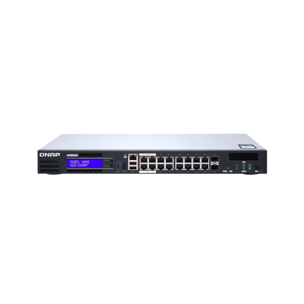 QNAP QGD-1600P Géré Gigabit Ethernet (10 100 1000) Connexion Ethernet, supportant l'alimentation via ce port (PoE) 1U Noir, Gris