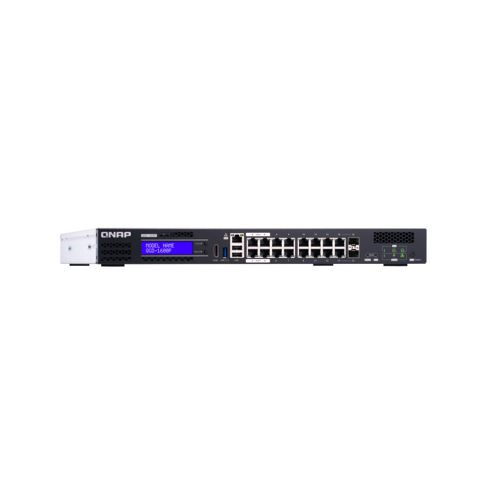 QNAP QGD-1600P Géré Gigabit Ethernet (10 100 1000) Connexion Ethernet, supportant l'alimentation via ce port (PoE) 1U Noir, Gris