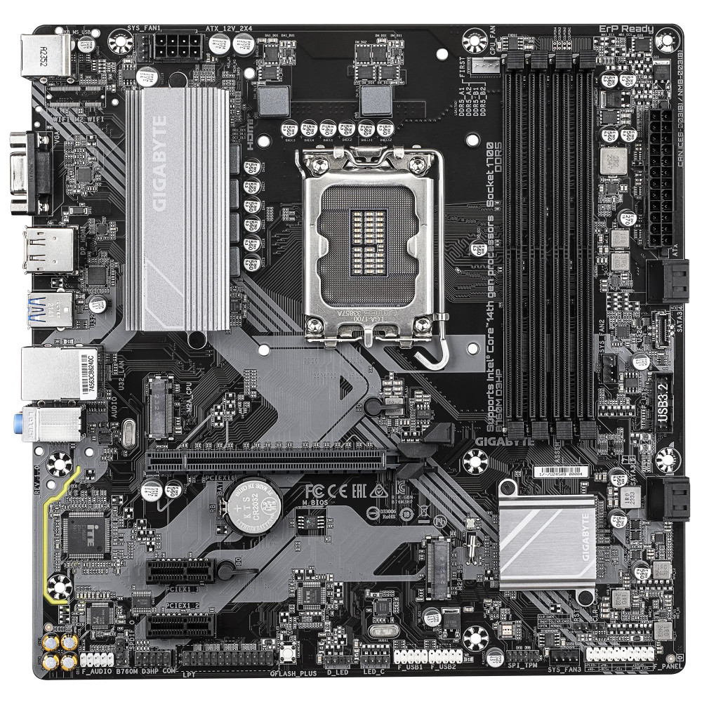 GIGABYTE B760M D3HP Carte Mère - Processeurs Intel Core 14ème Génération, VRM 4+1+1 phases, jusqu'à 5600 MHz DDR5, 2xPCIe 4.0