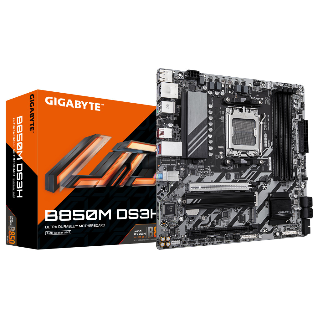 GIGABYTE B850M DS3H Carte Mère - Processeurs AMD Ryzen Série 9000, 16+2+2 phases VRM numériques, jusqu'à 8200MHz DDR5 (OC), GIGABYTE B850M DS3H Carte Mère - Processeurs AMD Ryzen Série 9000, 16+2+2 phases VRM numériques, jusqu'à 8200MHz DDR5 (OC),