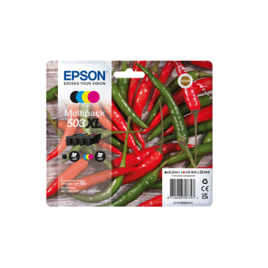 Epson 503XL cartouche d'encre 4 pièce(s) Original Rendement élevé (XL) Noir, Cyan, Magenta, Jaune